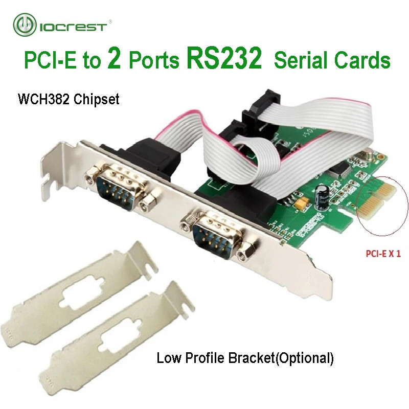PCI Express 2 Ports Serial RS232 Com Db9 Controller Card Pci-E 1.0 X 1 WCH382 Ch