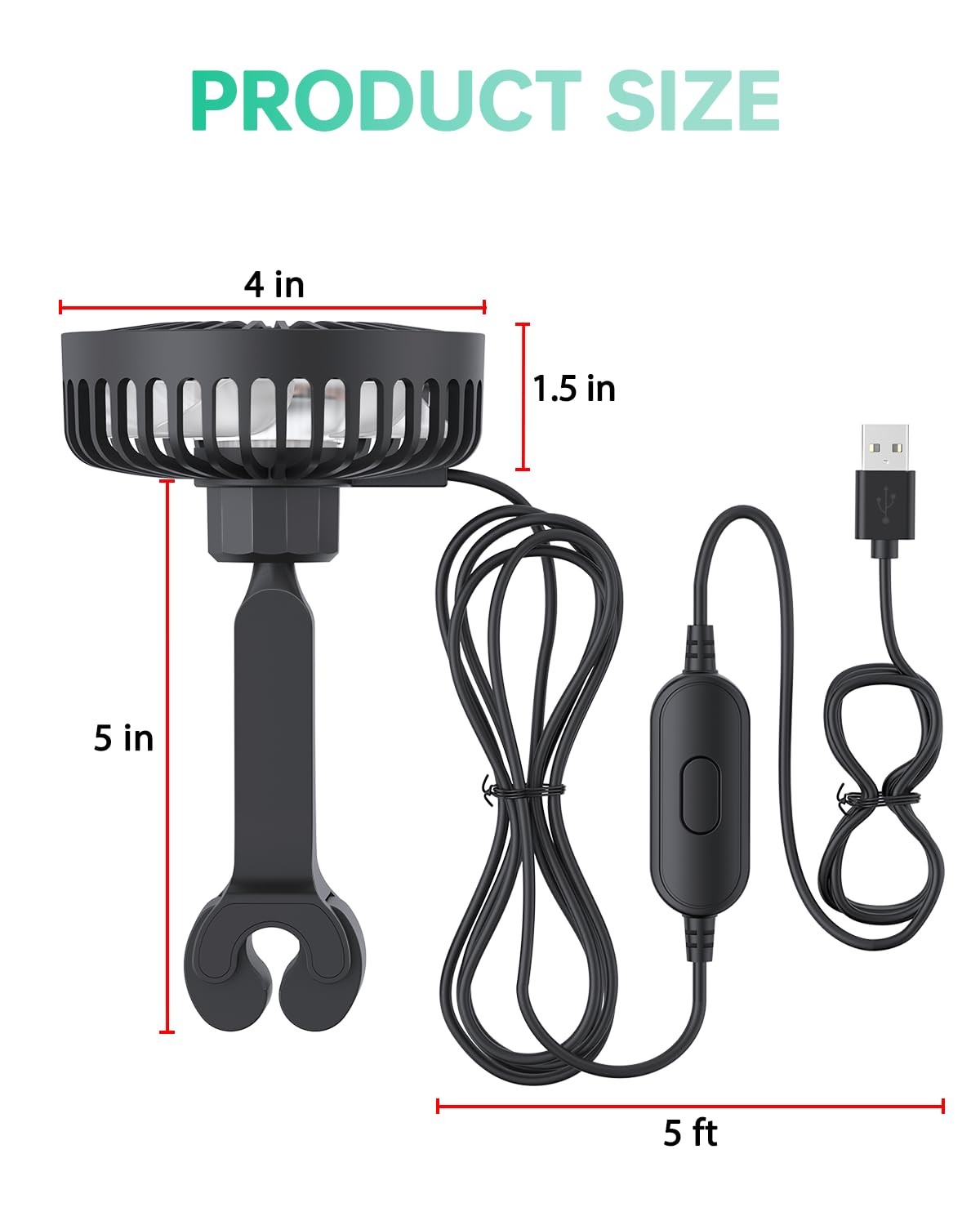 TriPole Car Fan for Rear Seat USB Powered Powerful 3 Speed 5V with Black