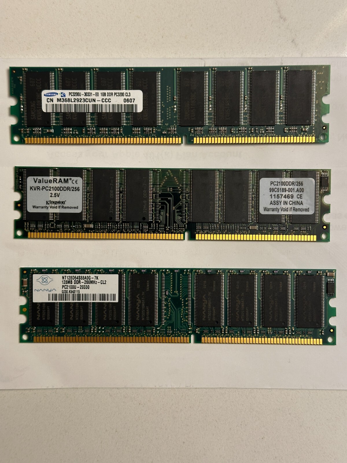 Assorted Lot of 3 pcs PC Desktop DDR RAM Memory Mixed Brands Total 1GB+384MB