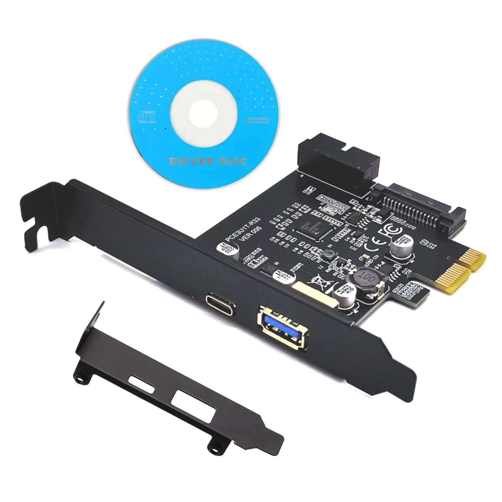 PCI-E 1X to USB3.2 Gen1 5Gbps 2 Ports(Type C+ Type A) Expansion Card With 19PIN