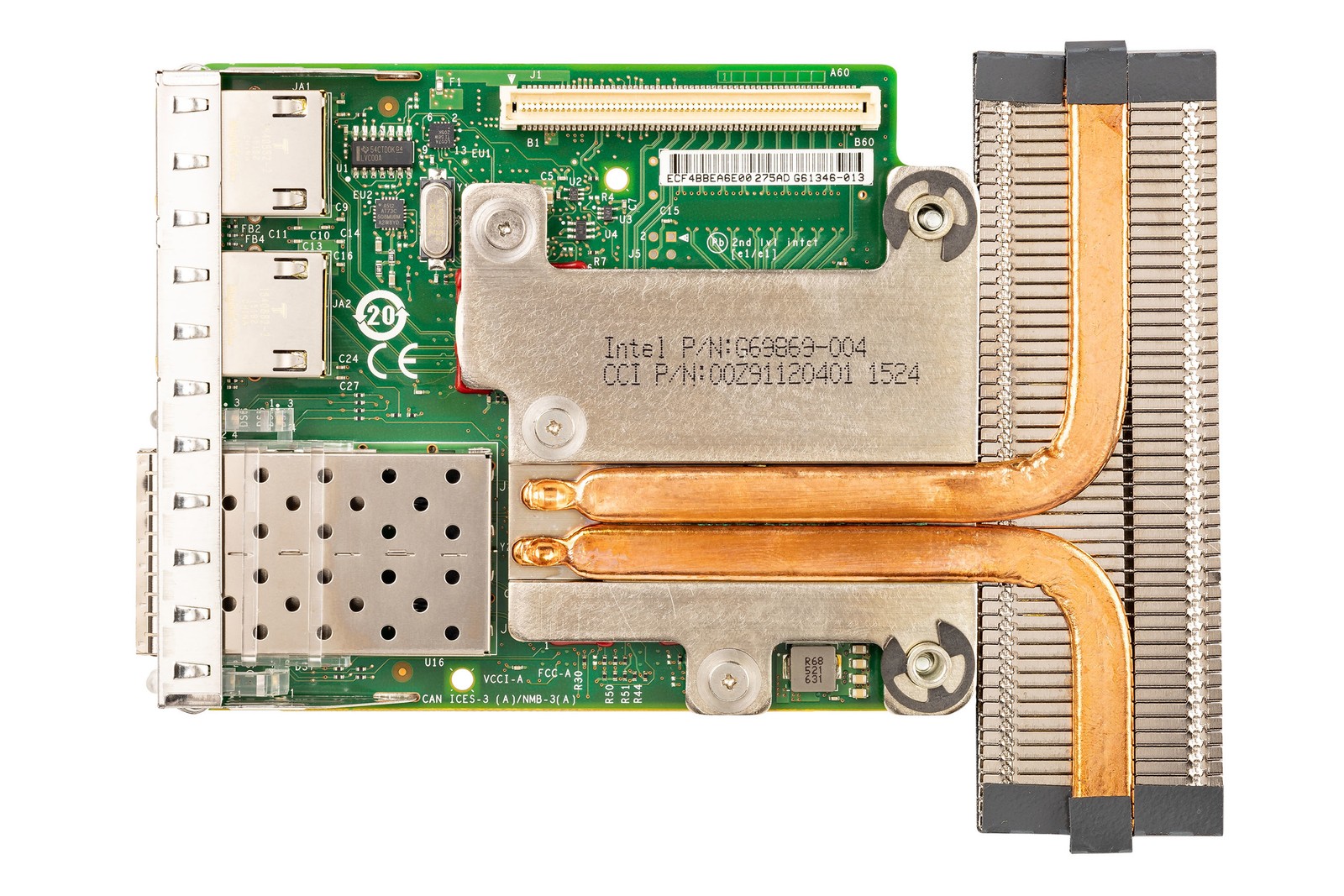 Network interface card Intel X520/i350 2x10GbE SFP+ 2x1GbE RJ45 PCIe 2.0 C63DV