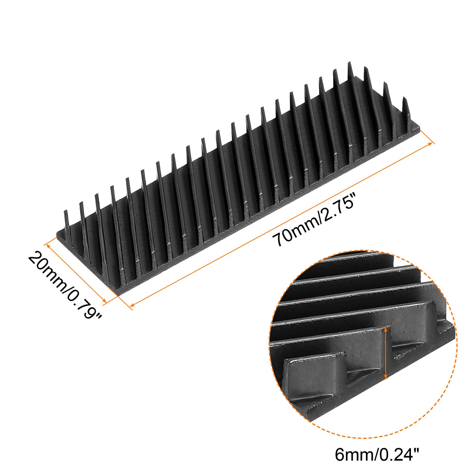 70x20x6mm Copper Heatsink Rubber Ring M.2 SSD Cooler w Thermal Pad , 1Set