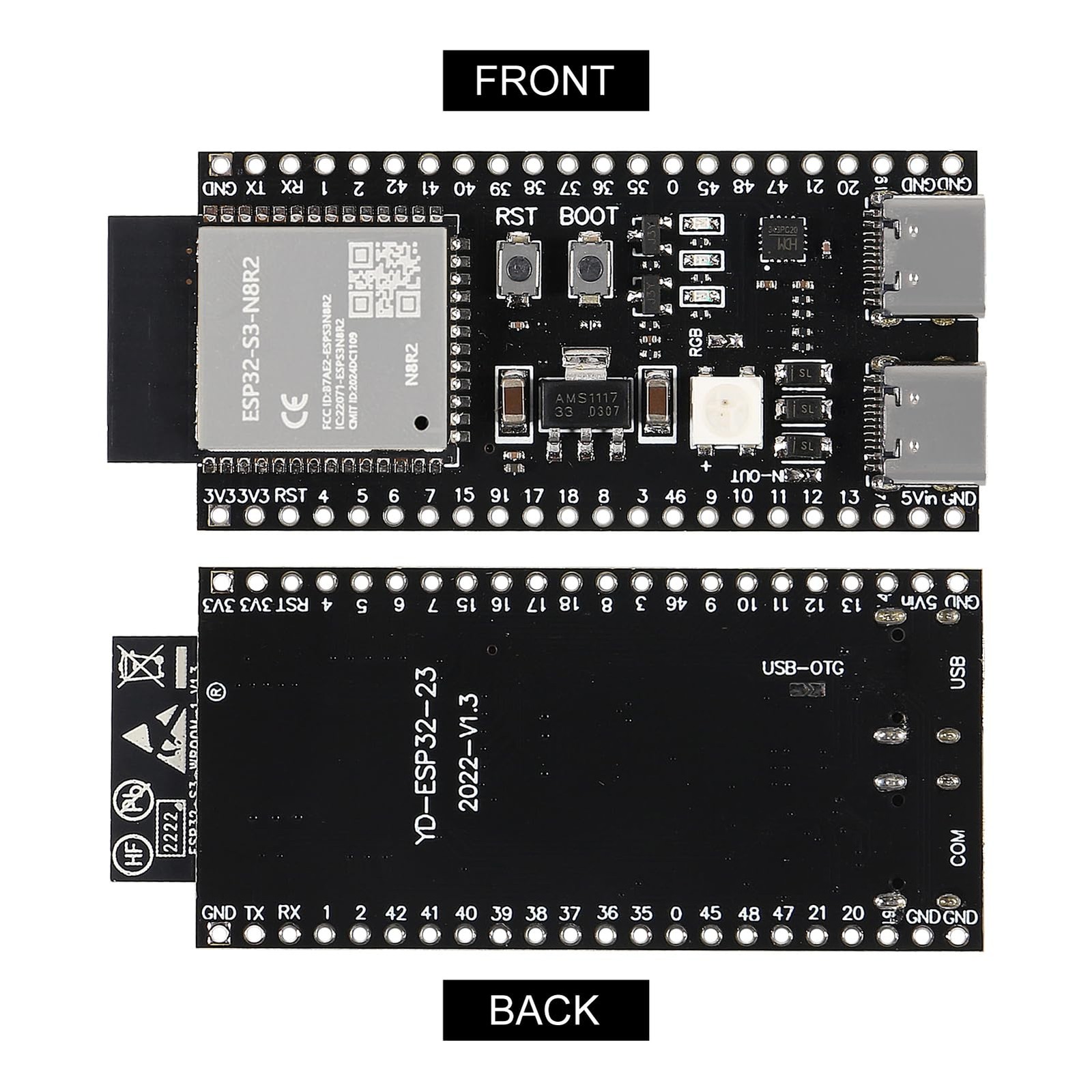 2PCS ESP32 ESP32-S3 Development Board Type-C 2pcs N8R2, N8R2