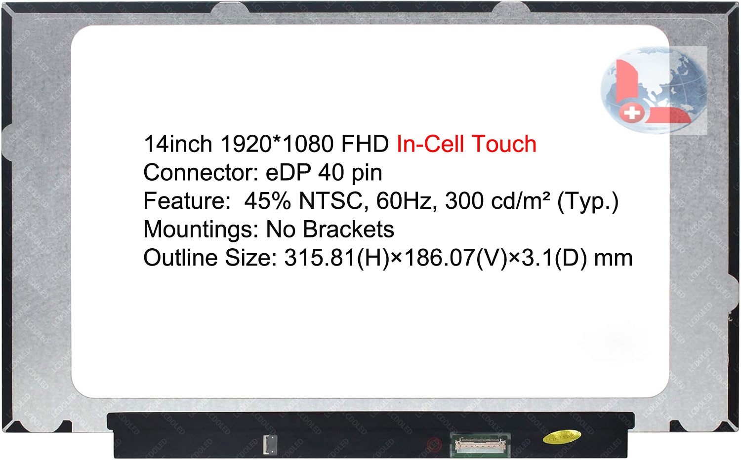 14″ 1920*1080 FHD eDP 40 pin LCD Touch Screen LP140WFB-SPK2 21mm EDP connector