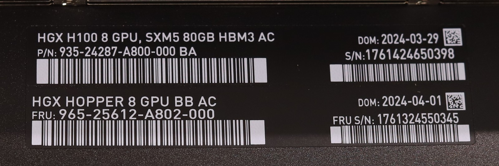 NVIDIA HGX H100 SXM5 GPU Baseboard Heatsink FRU P/N: 965-25612-A802-000
