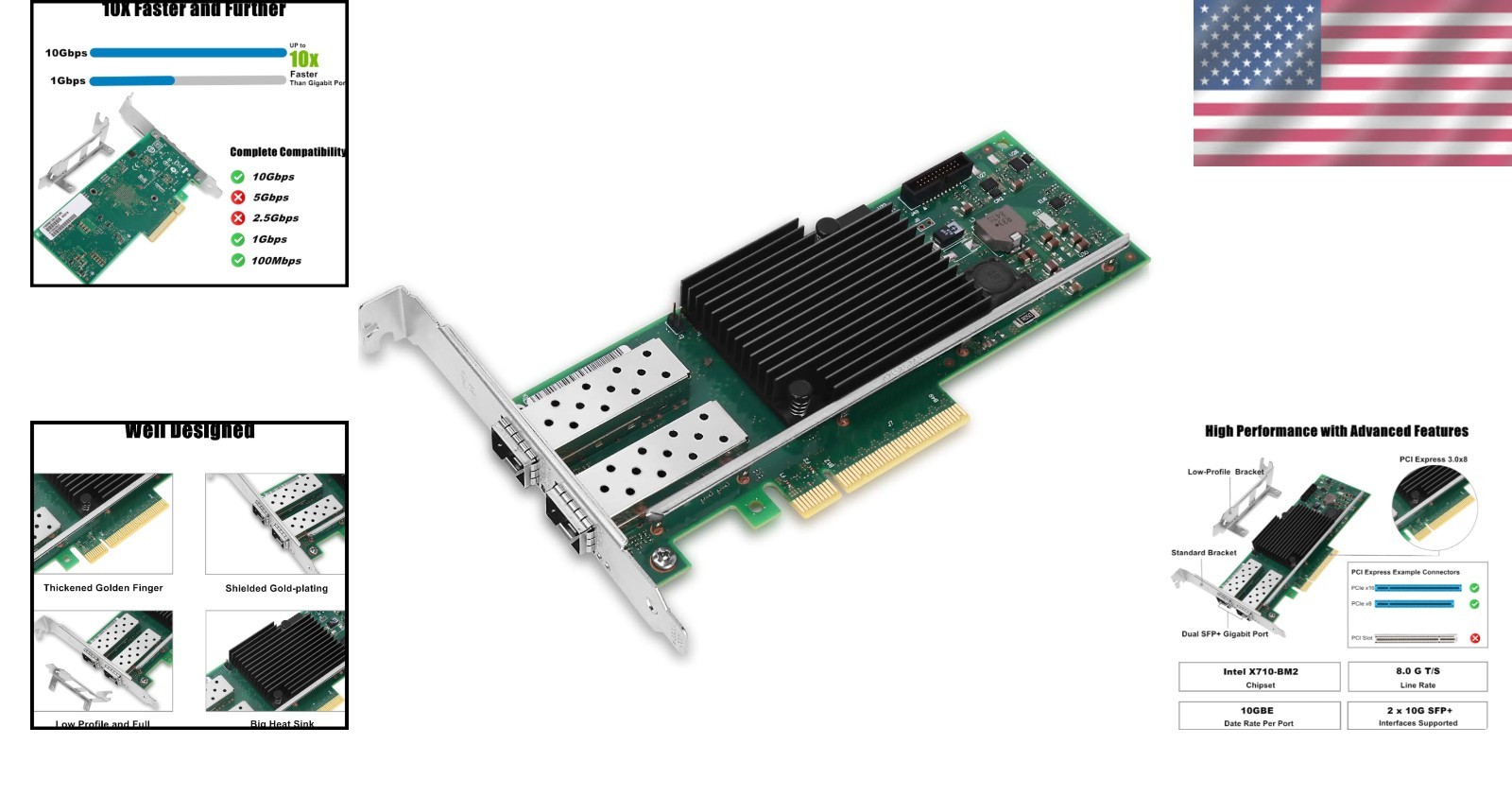 Dual SFP+ 10GbE Ethernet Adapter for Windows/Linuxt***-
