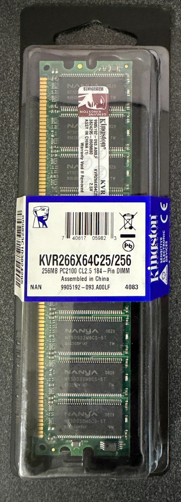 Kingston 256MB DDR PC2100 CL2.5 184‑Pin Desktop Memory – KVR266X64C25/256