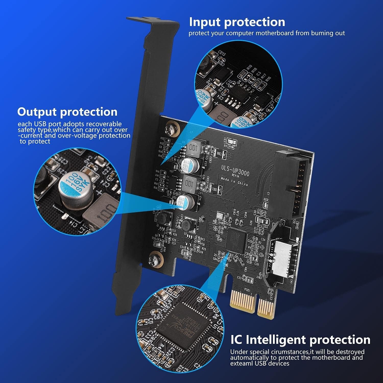 PCIe x1 to 19-Pin USB 3.0 Header and Type E A Key Card with Adapter