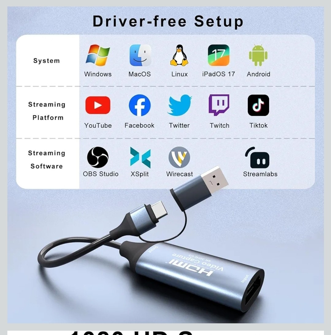 Type C USB 3.0 HDMI Video Capture Card 4K 1080P Fr Game Recording Live Streaming