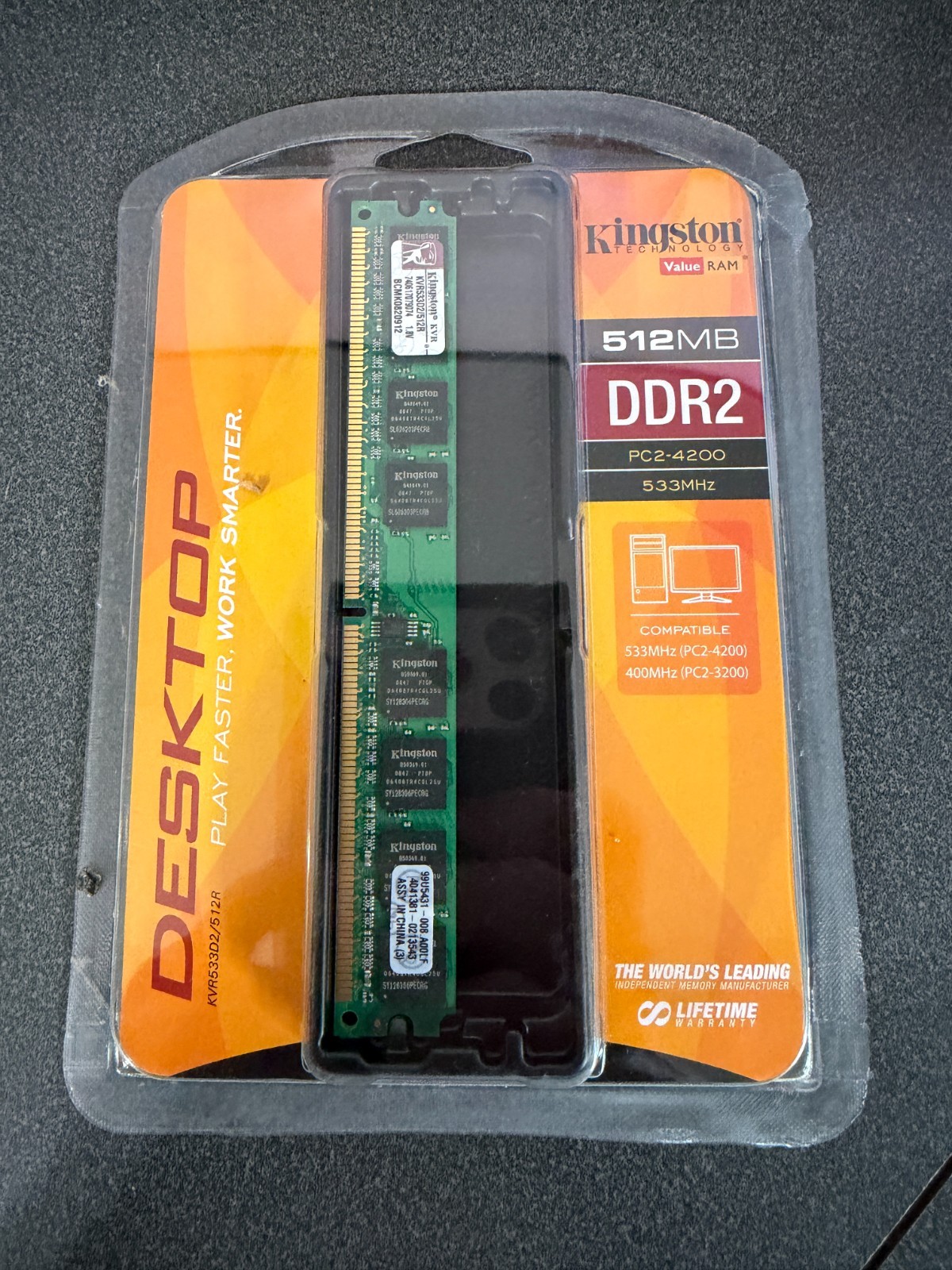 Kingston ValueRAM 512MB DDR2 533MHz PC2‑4200 Desktop Memory Module KVR533D2/512R