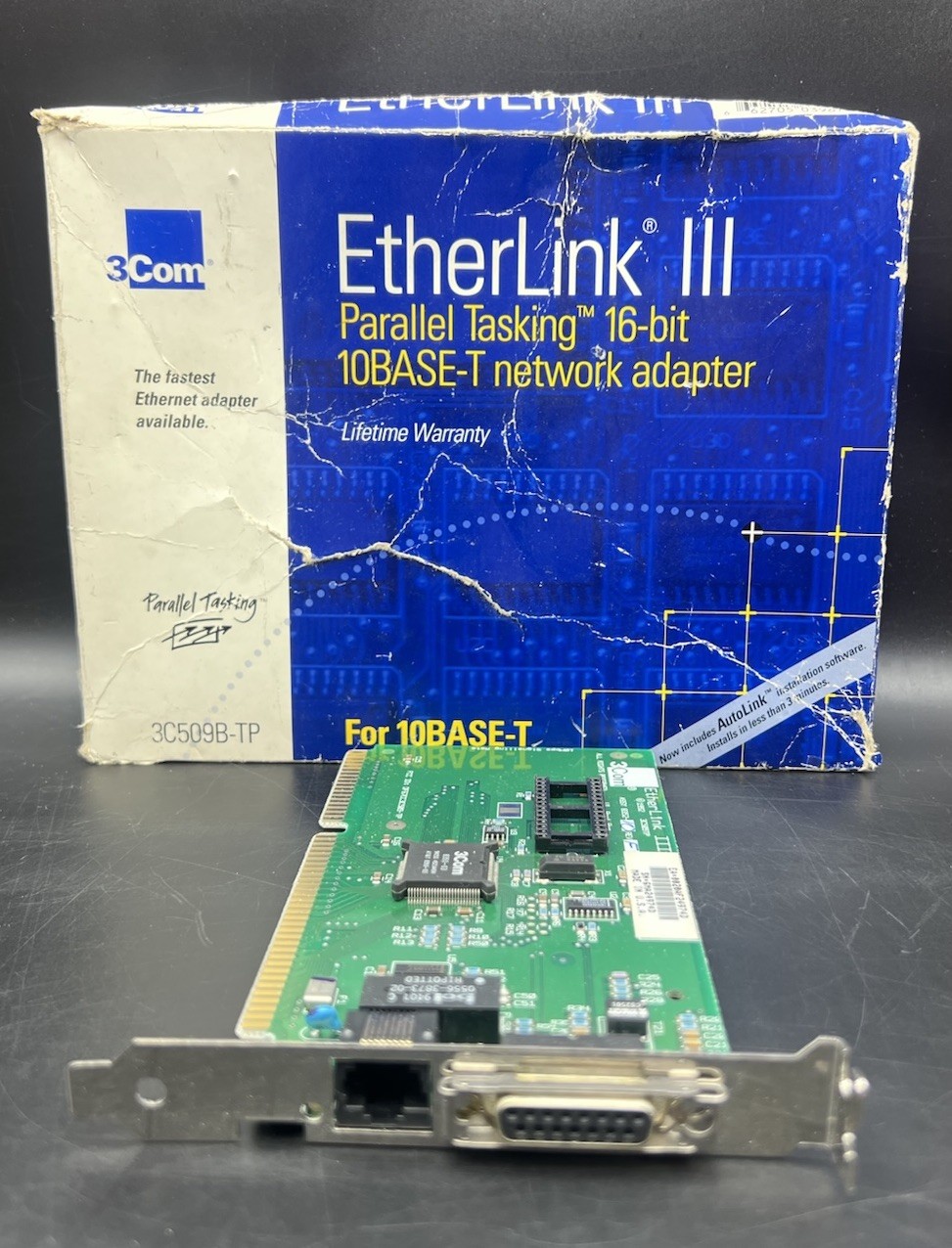 3Com EtherLink III 3C509B-TP ISA 10BASE-T Network Adapter w/ Box Untested