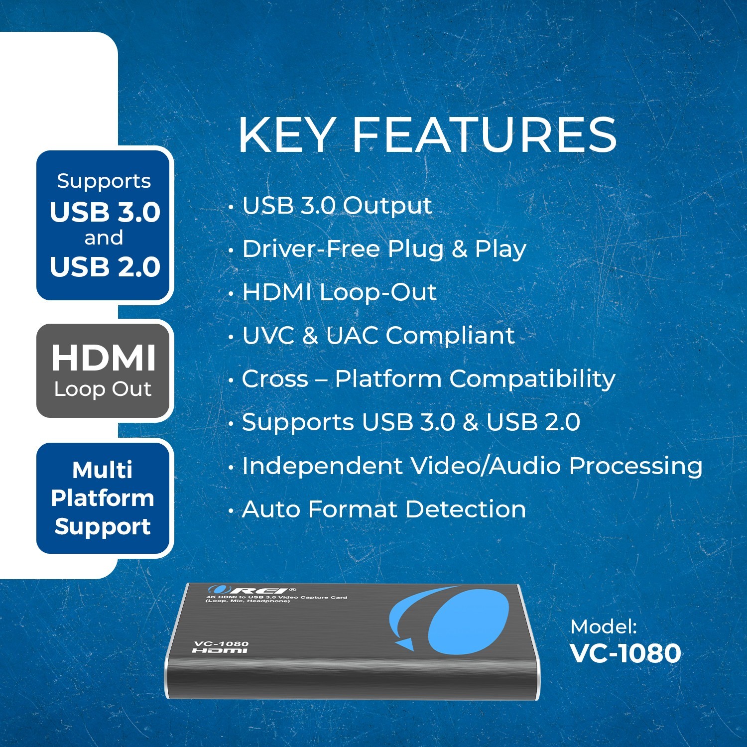 4K HDMI to USB 3.0 Video Capture Card (Loop, Mic, Headphones) (VC-1080)
