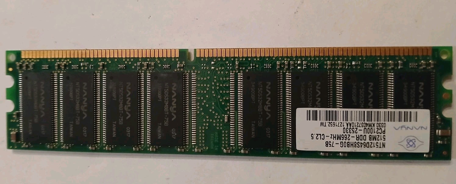 512MB DDR Desktop RAM PC2100U 266MHz CL2.5 Nanya NT512D64S8HB0G-75B