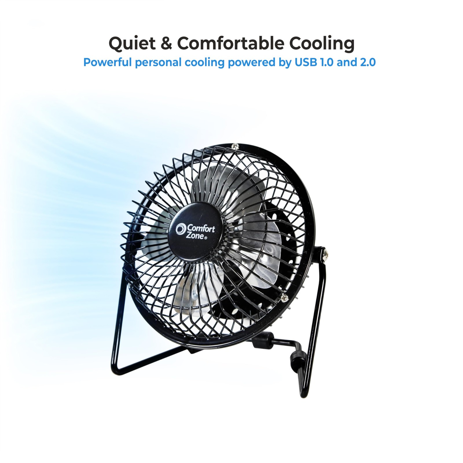 Comfort Zone 4-inch All-Metal Mini Desk Fan – High Velocity 4″, Black