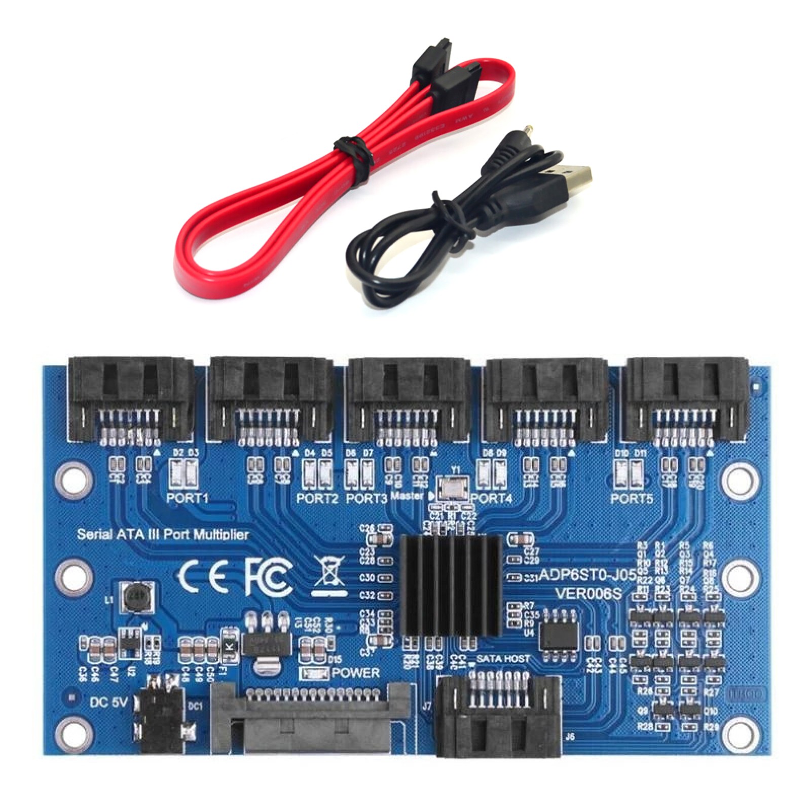 1 To 5 Ports SATA Expansion Card SATA3.0 7PIN Mainboard 6Gbps Riser Card Hub