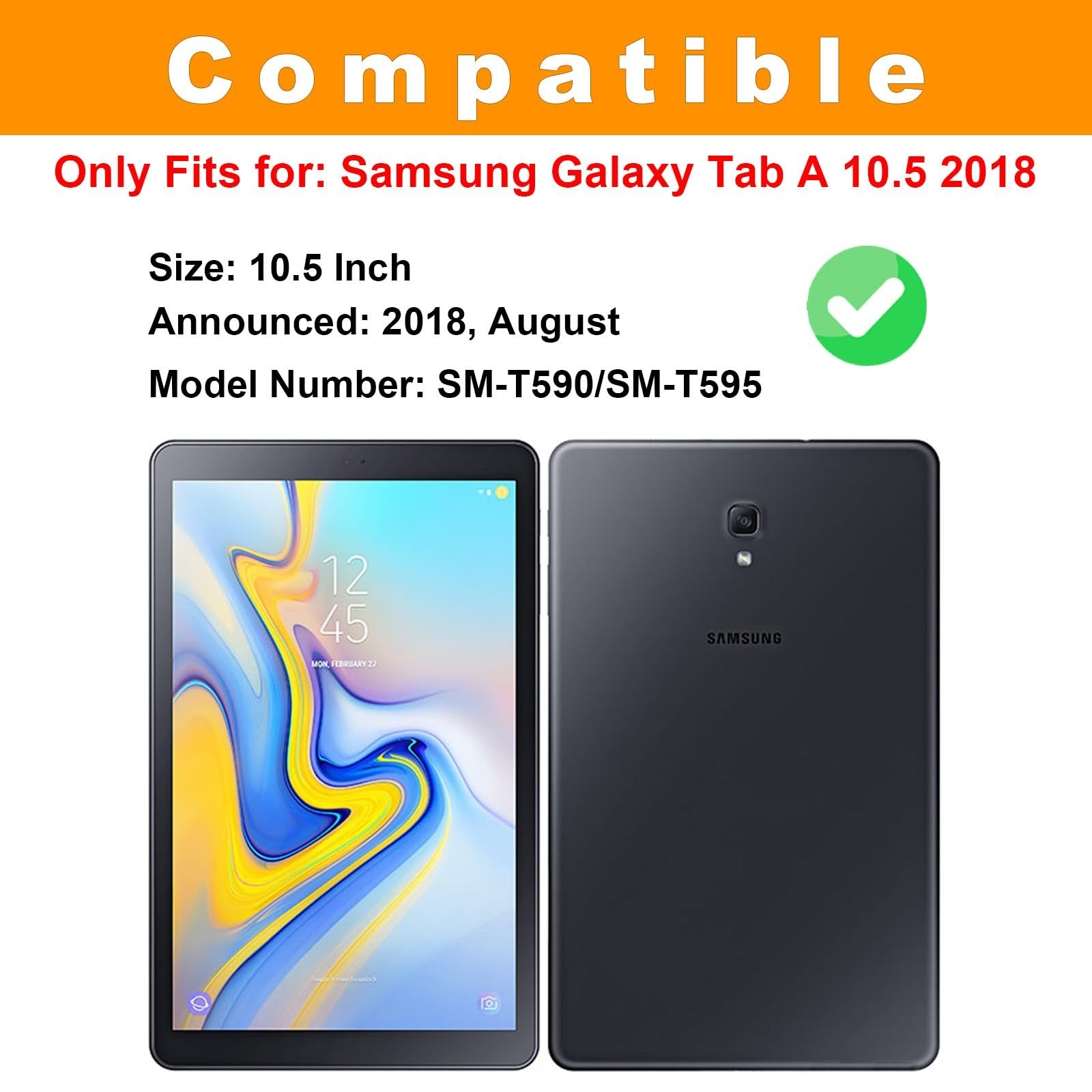 Case for Samsung Galaxy Tab A 10.5 2018 SM-T590/T595/T597, PU Leather Folio S…