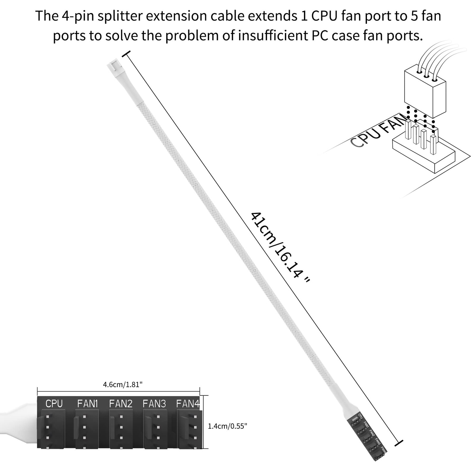2-Pack 4Pin PWM Fan Hub 1 to 5 Ports Splitter Extension Cable for 3-Pin/4-Pin…