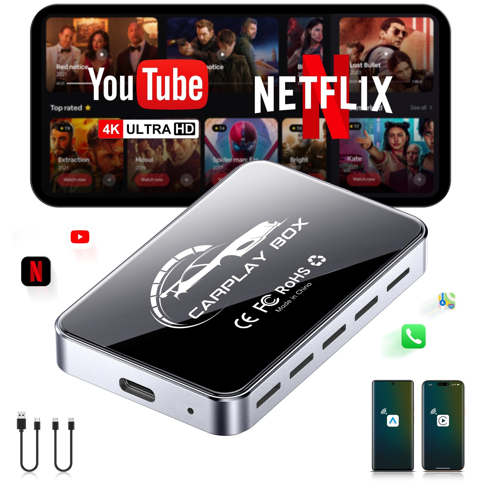 AI Box CarPlay, 3-in-1 Wireless CarPlay Adapter & Android Auto for T11, Black