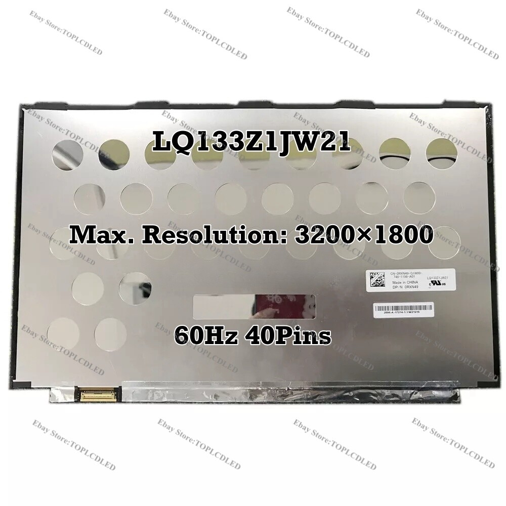 LQ133Z1JW21 13.3″ 3200×1800 60Hz LED LCD Screen Replacement DP/N 0RXN49 40 Pins