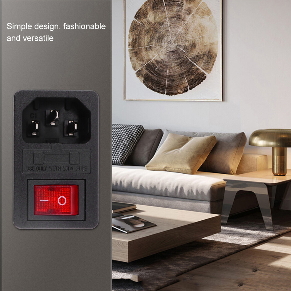 AC Power Socket 3-Pin Electrical Outlet 10A 250V Power Inlet with Light