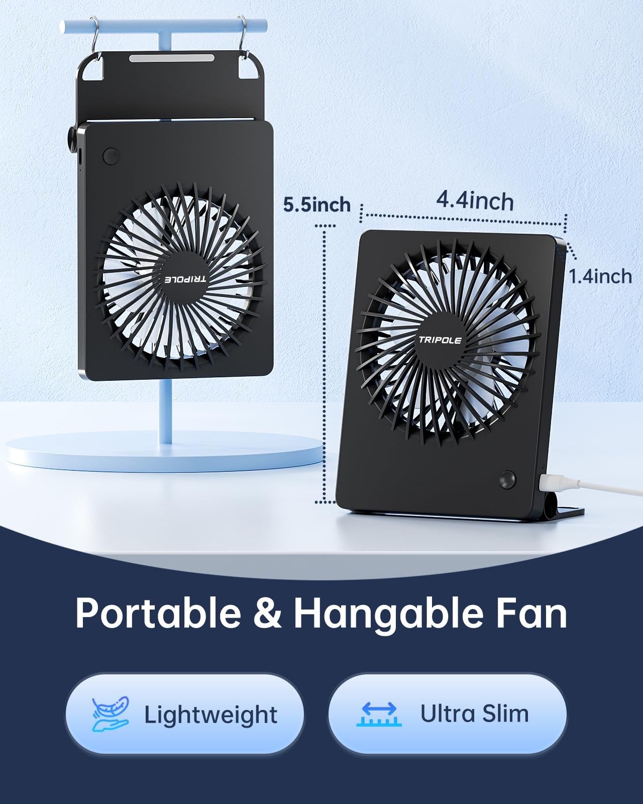 TriPole Mini Desk Fan USB Powered Portable Small Personal Mini, Black