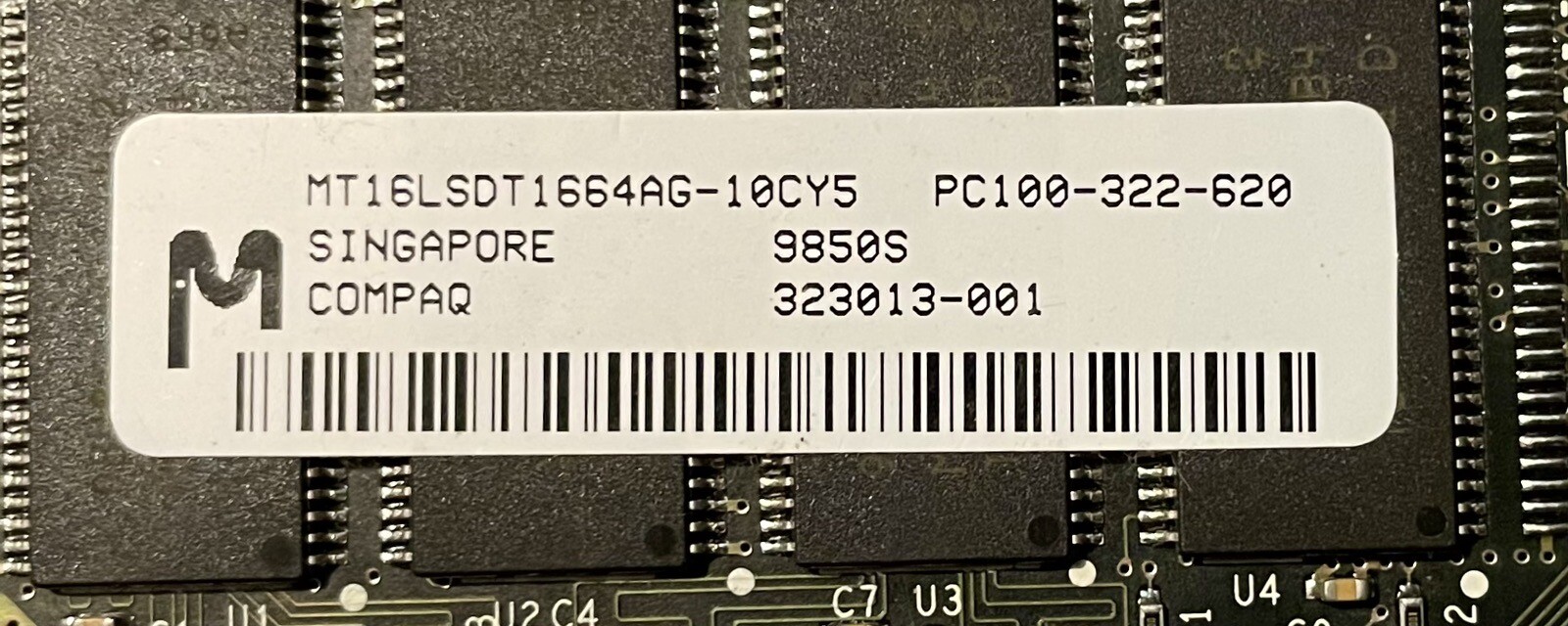 Compaq Singapore MT16LSDT1664AG-10CY5 PC100-322-620 323013-001 98505 RAM MEMORY
