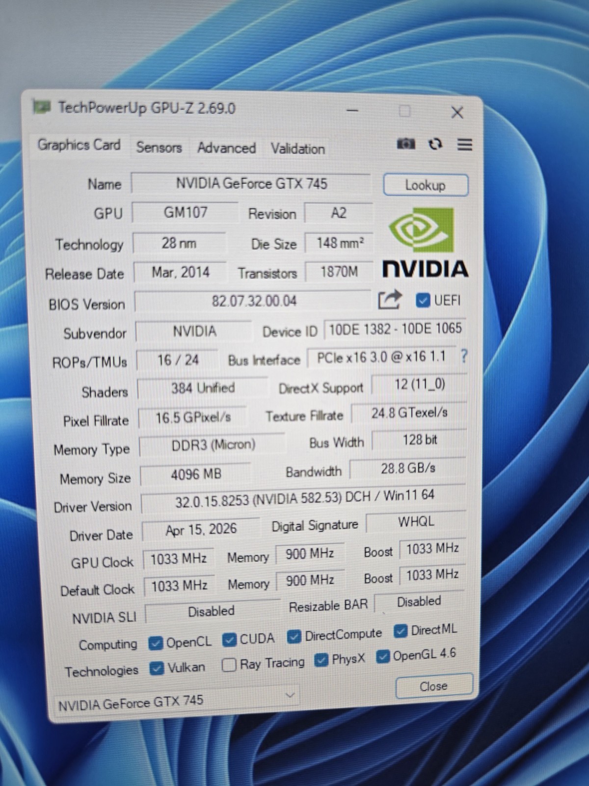 Dell GeForce GTX 745 4GB DDR3 Graphics Card (TC2P0)