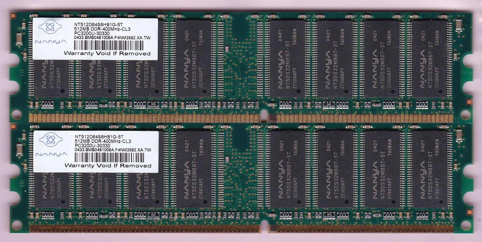 1GB 2x512MB PC-3200 NANYA DDR-400 NT512D64S8HB1G-5T DDR1 Desktop Memory Kit TW