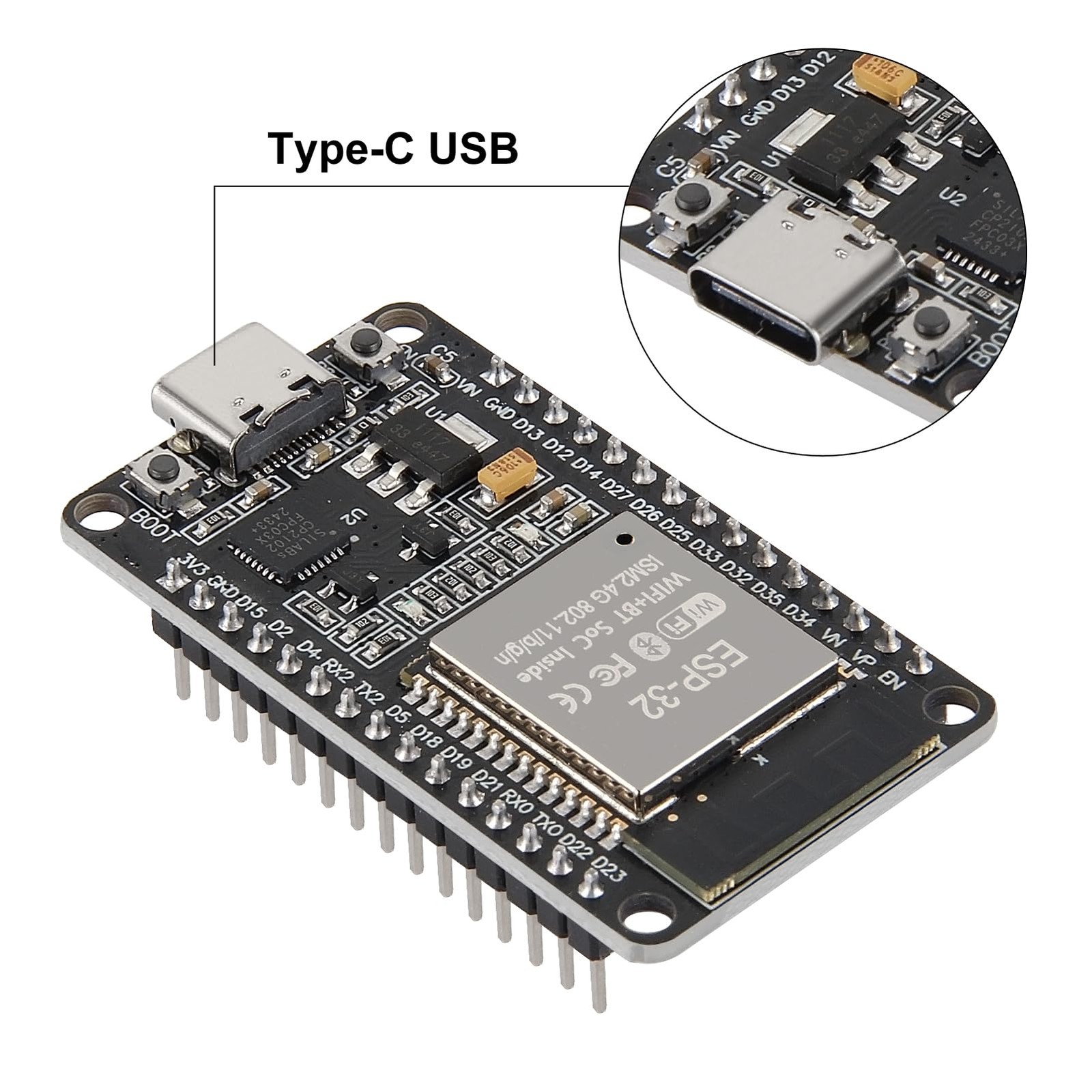 AITRIP 1PCS Type-C ESP32 ESP-WROOM-32 Development Board WiFi + Bluetooth CP2102