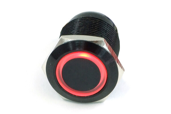 Phobya Vandalism / Bell Push Button 19mm Aluminium Black, Red Ring Illuminated