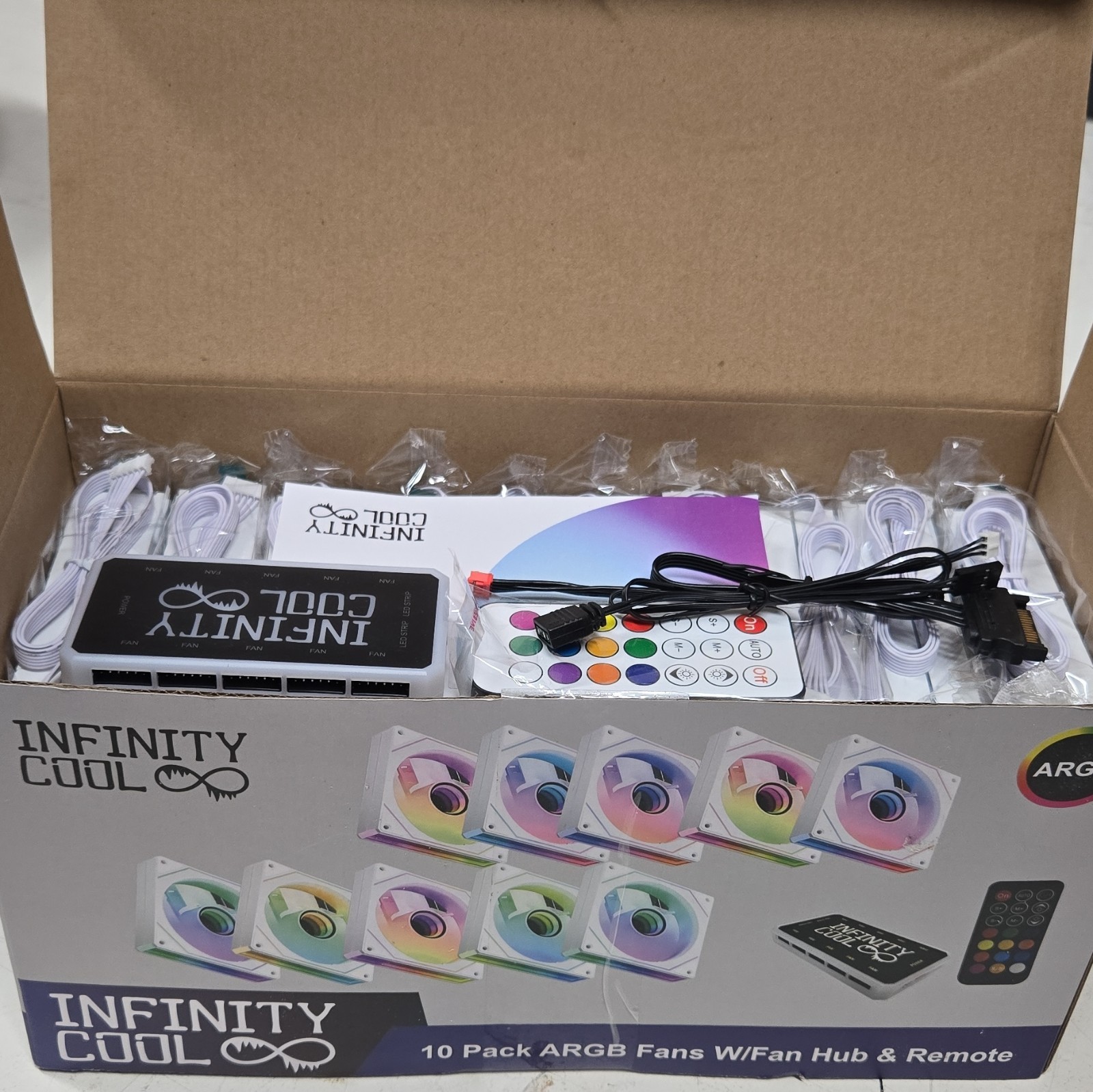 10 Pack Addressable RGB ARGB White PC Computer Case Fans, Multicolor LED