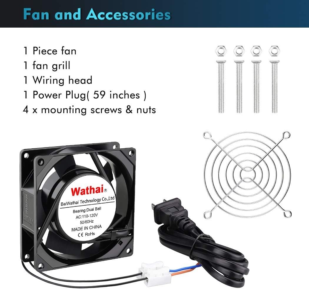 AC Power Axial Fan 110V 120V 92mm 90mm x 25mm Dual Ball Metal for DIY Ventila…