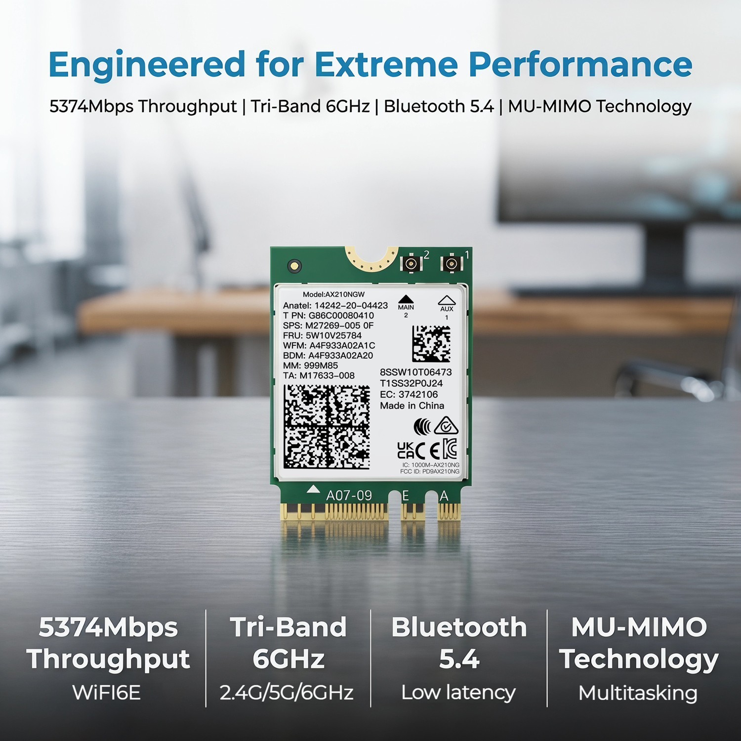 AX210NGW WiFi 6E M.2 Key A/E Card Bluetooth 5.4 Tri-Band 5400Mbps for Win 10/11
