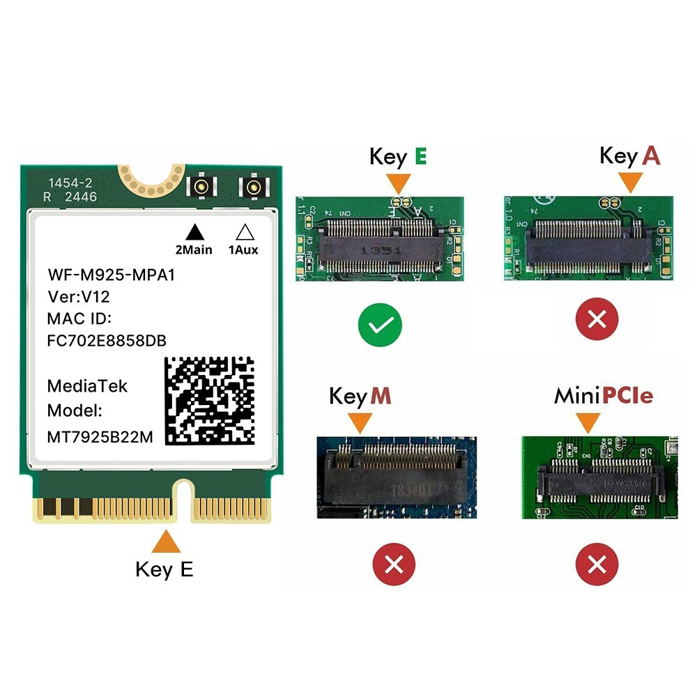 MT7925 WiFi 7 M.2 Key E Wireless Card Bluetooth 5.4 Card for AMD/Intel Win 10/11