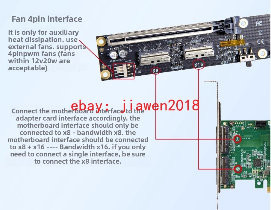 External PCI Express 5.0 x16 To Two MCIO X16 X8 SFF-TA-1016 8i Retimer Adapter