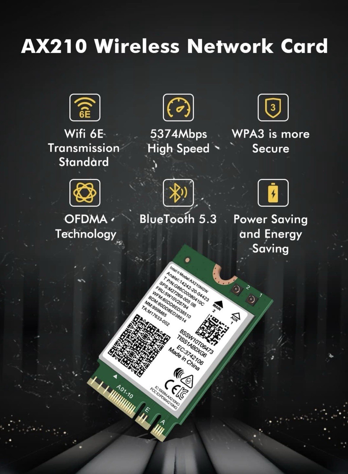 WiFi 6E Wireless Card Intel AX210 NGW Bluetooth 5.3 Tri-Band 5400Mbps Network