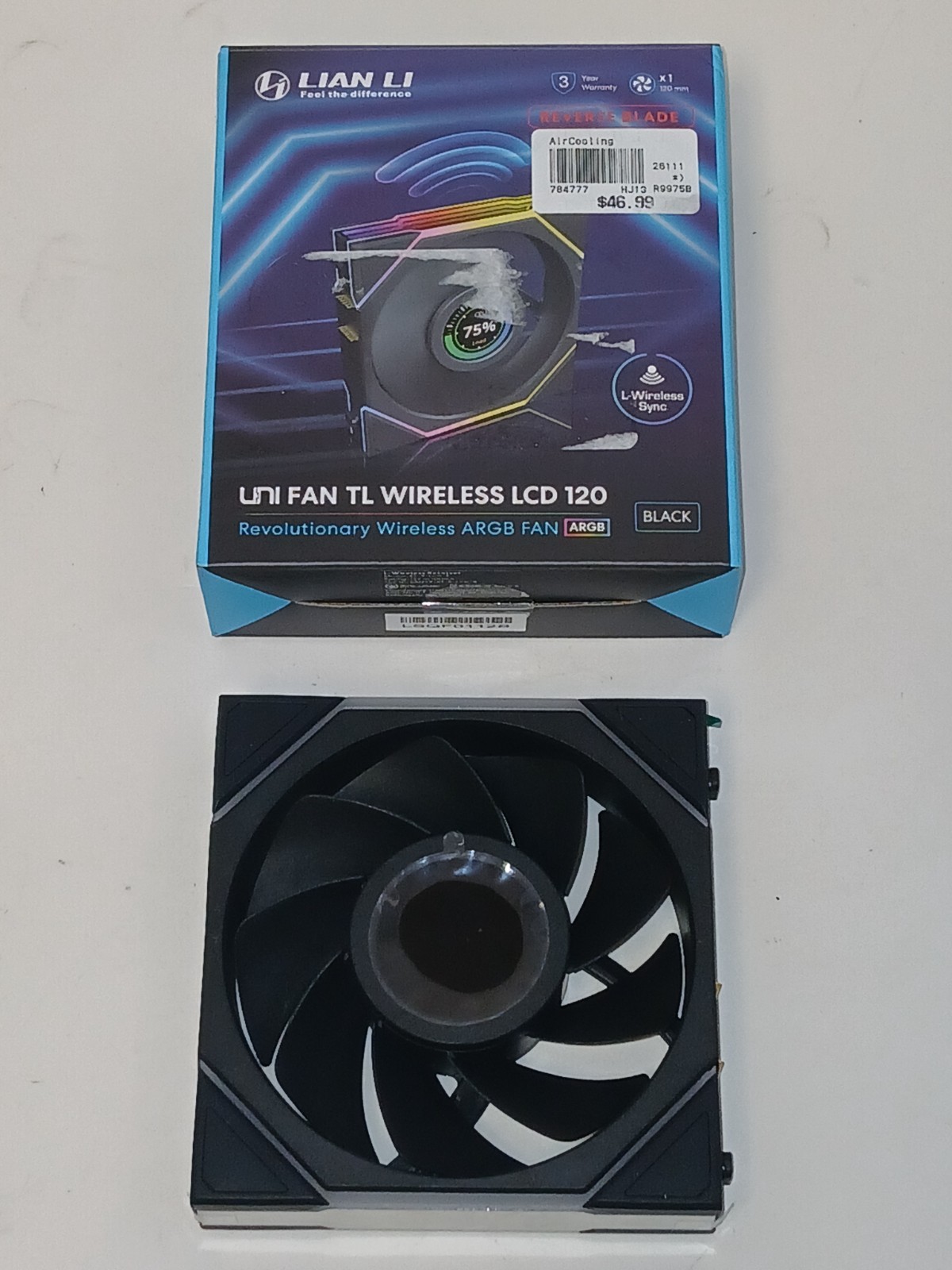 FAN ONLY – Lian Li Uni Fan TL Wireless LCD 120 – BLACK – REVERSE BLADE