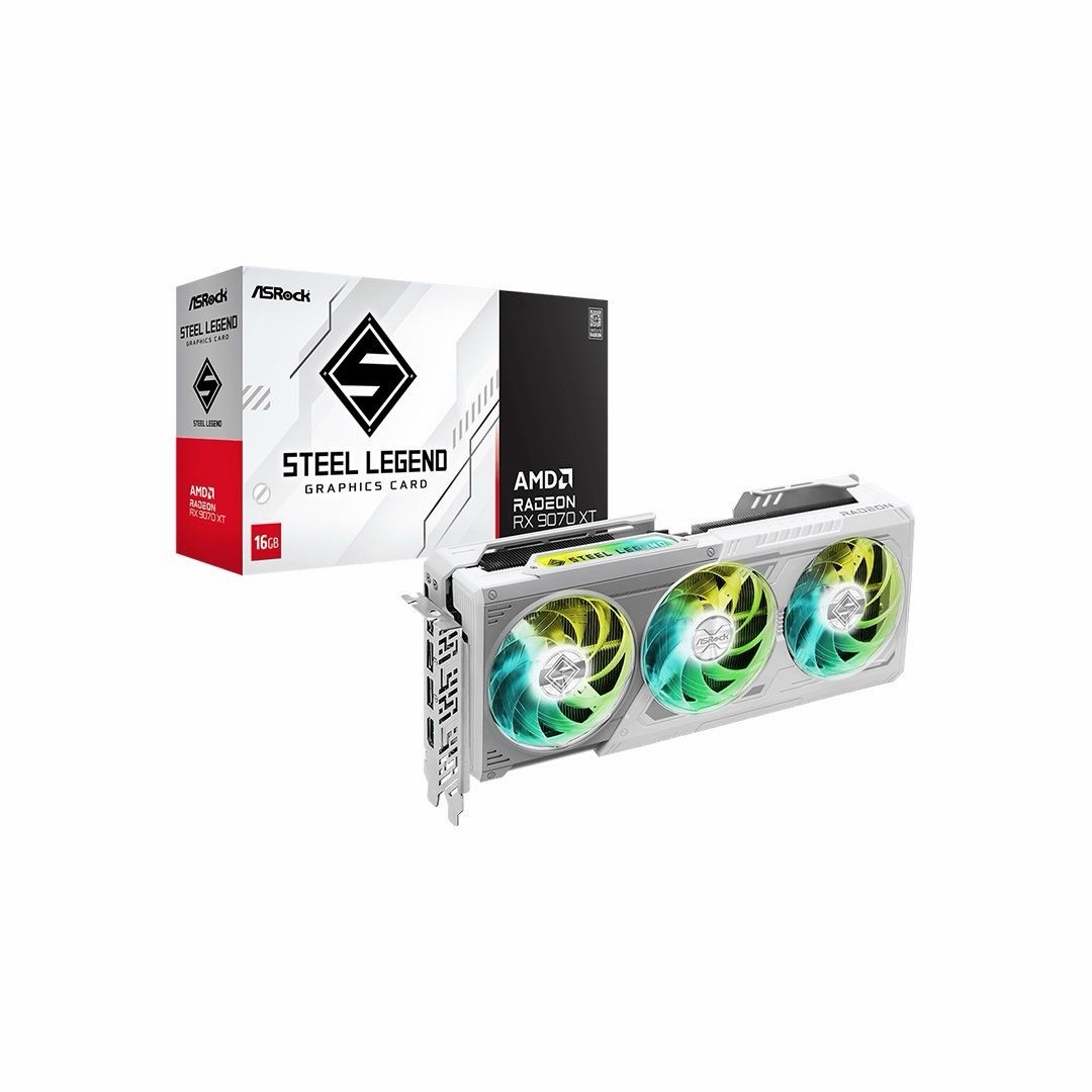 ASRock Steel Legend AMD Radeon RX 9070 XT 16GB White Triple Fan LED Card