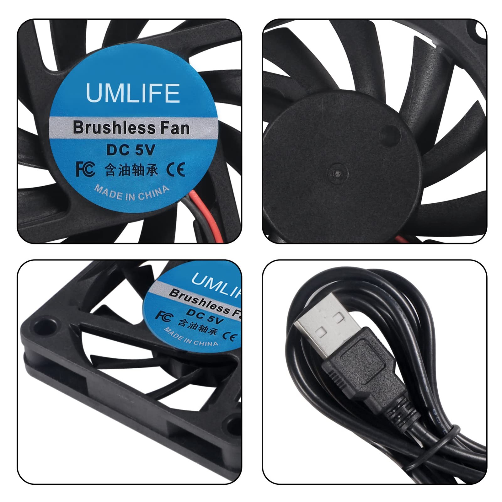 4PACK DC 60mm USB Fan 5V 6015 Brushless Cooling 60mmx15mm 6015