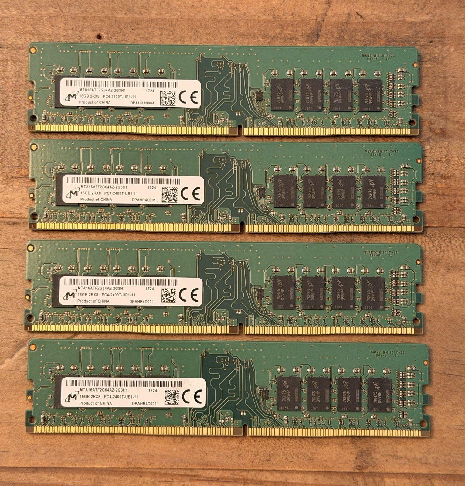 Lot of 4 Micron 16GB 2Rx8 PC4-2400T-UB1-11 Unbuffered RAM MTA16ATF2G64AZ-2G3H1