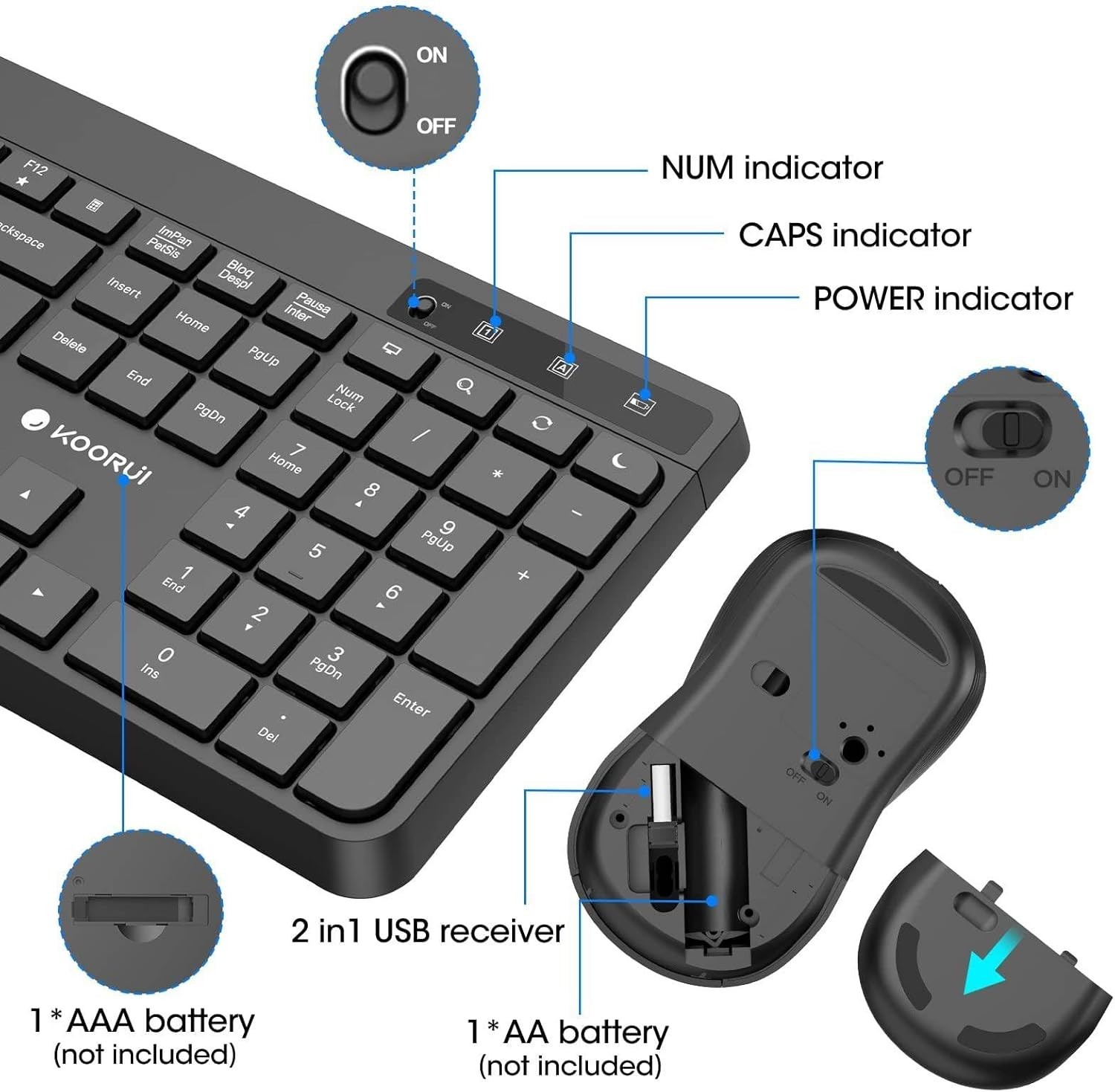 Wireless Keyboard and Mouse Combo,KOORUI 2.4G Silent Full Size Ergo… Fast Ship