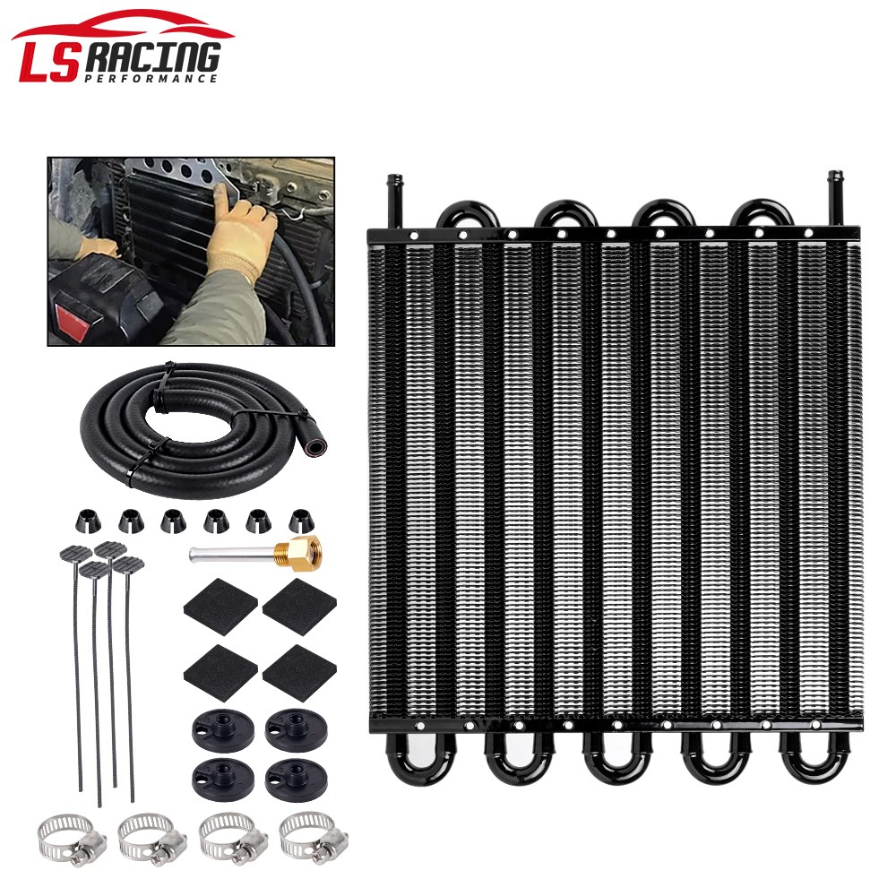 10 Pass Aluminum Remote 5/16″ Engine Oil Cooler Radiator w/Hose Mounting Kit