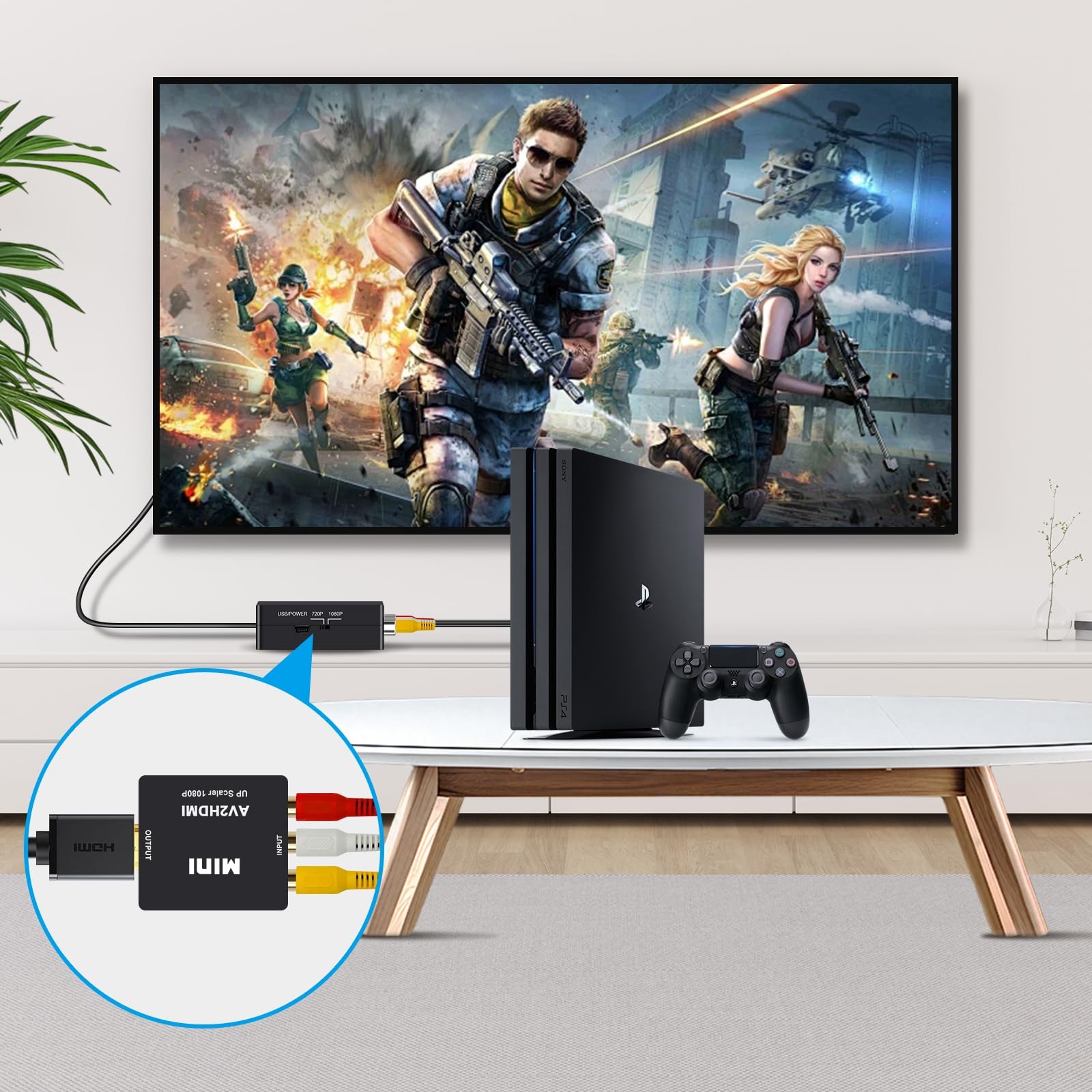 RCA to HDMI Converter AV 1080P Mini Adapter 16:9 4:3 Composite Video Black