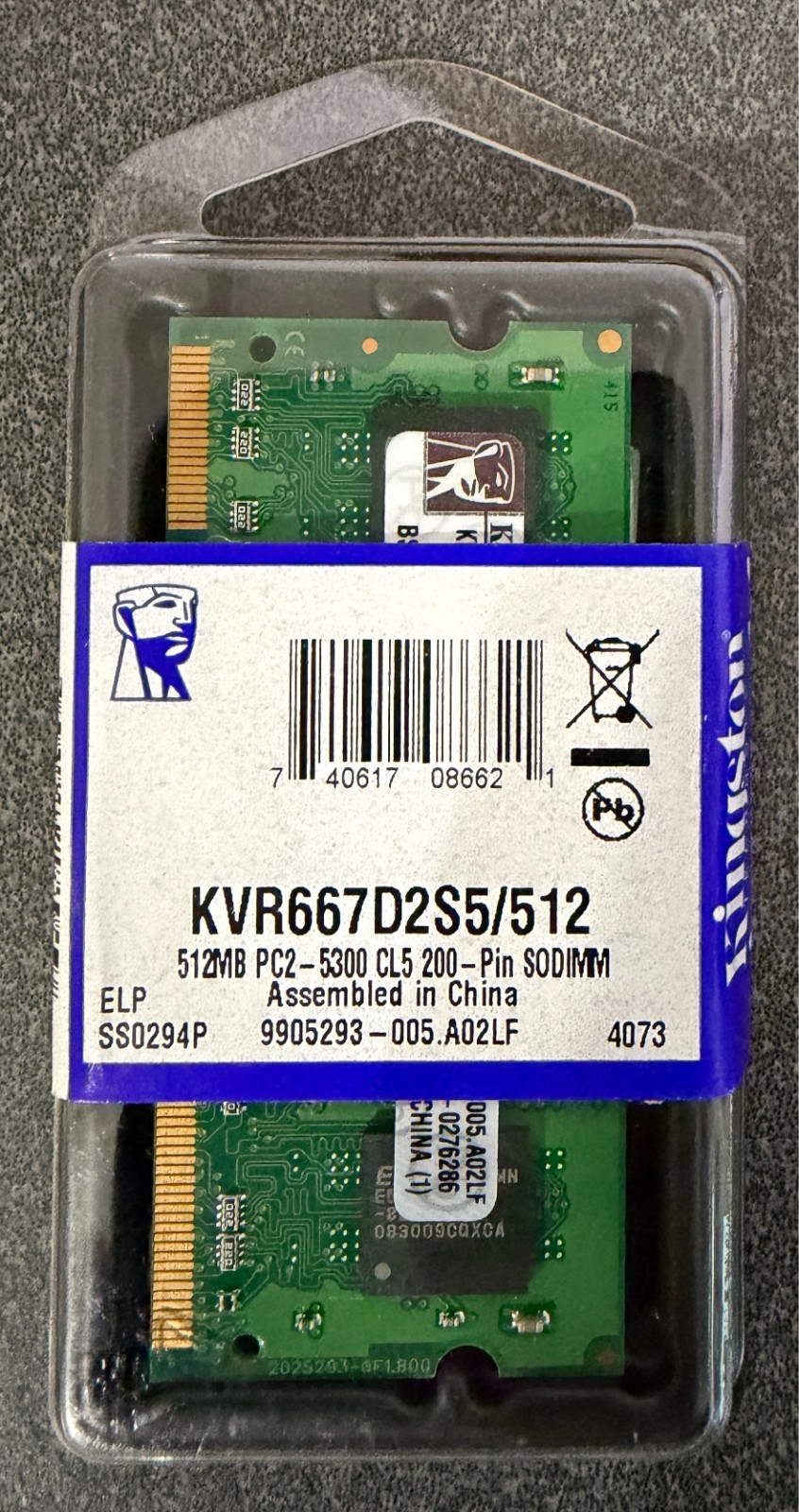 Kingston 512MB DDR2 200‑Pin Laptop Memory – PC2‑5300 CL5 SODIMM – KVR667D2S5/512