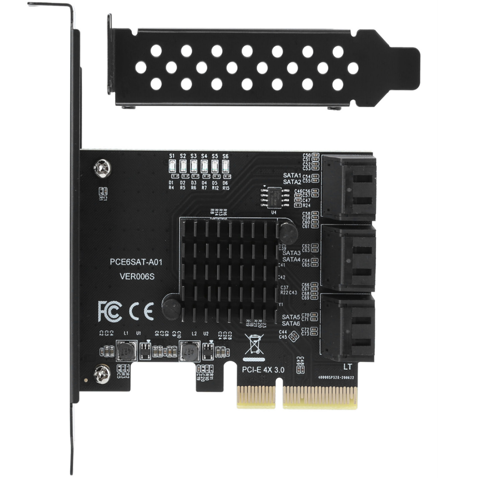 6 Port PCI-E Expansion Card Board Adapter PCI-E x4x8x16 6G SATA3.0 For ASMedia