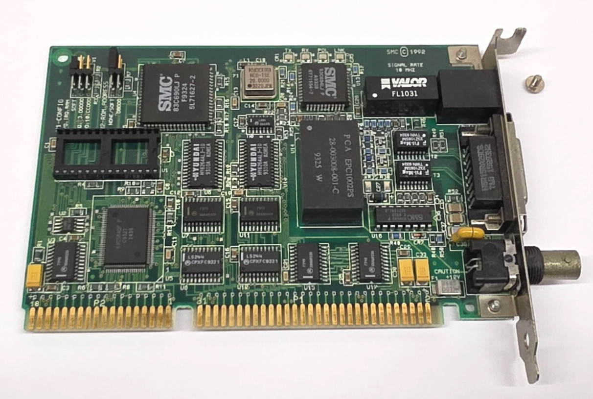 VTG SMC 83C690LJ AUI / RJ45 / BNC Coaxial 16-Bit ISA Network Card