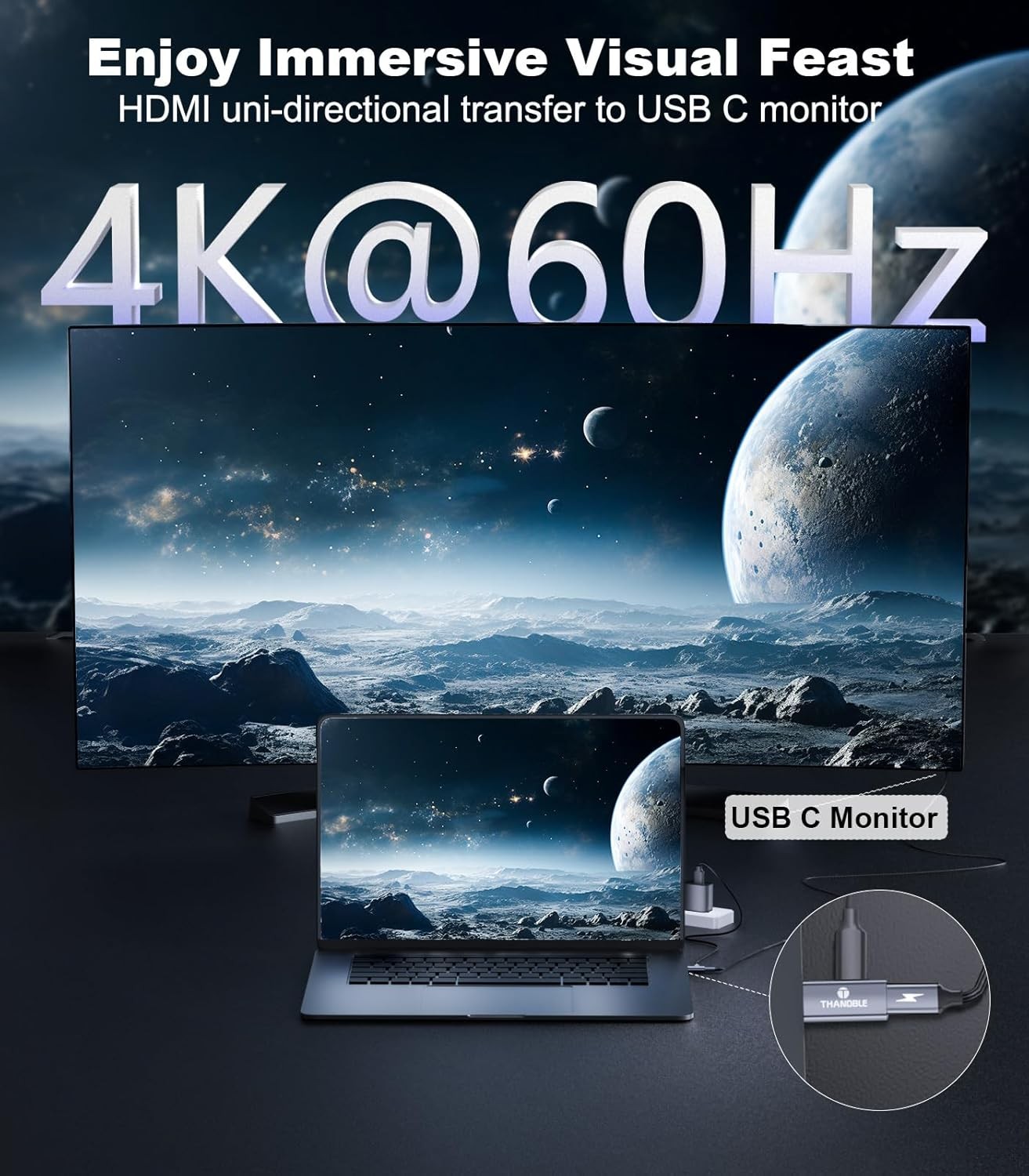 HDMI to USB C Adapter 4K60Hz, Unidirectional Male C Female Grey