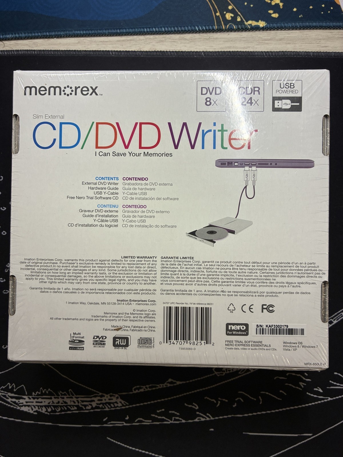 Memorex Slim External CD/DVD Writer USB Powered Mac/Windows New