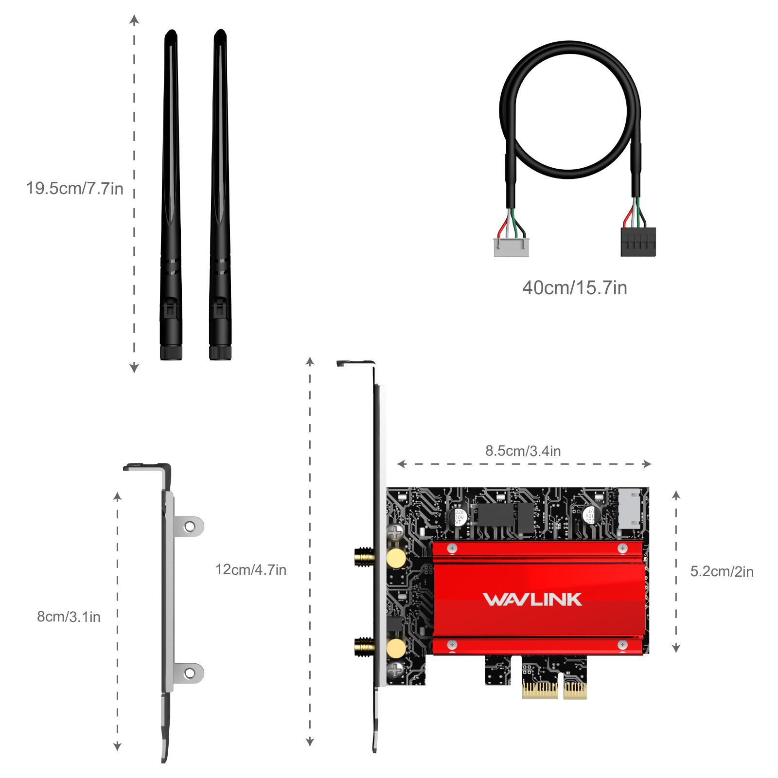8800Mbps PCIE WiFi Card Adapter Wireless Network BT Card For Desktop w/Antenna
