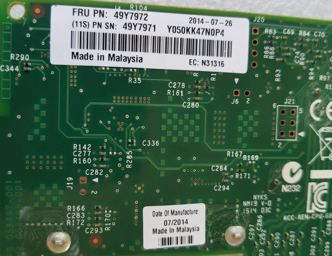 IBM 49Y7972 Intel X540-T2 10Gb Dual-Port RJ-45 PCIe Server Adapter Card
